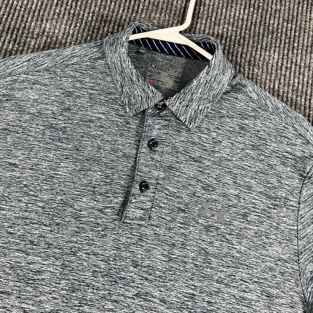 Under Armour Polo Shirt Mens Medium Blue Short Sleeve Heat Gear Loose Fit Golf